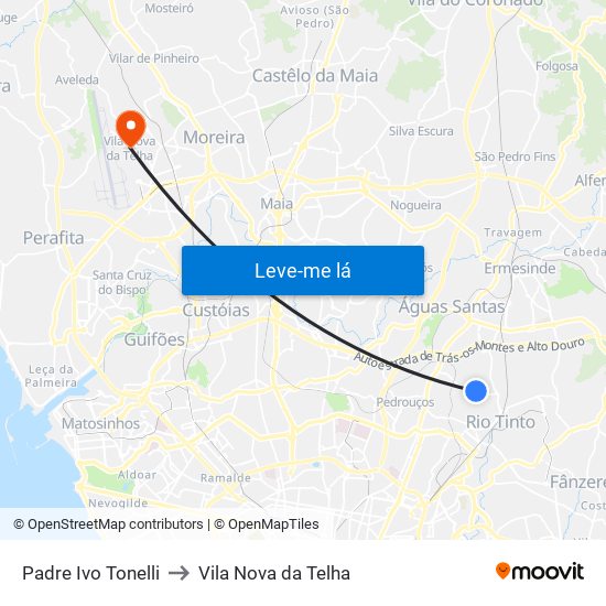 Padre Ivo Tonelli to Vila Nova da Telha map