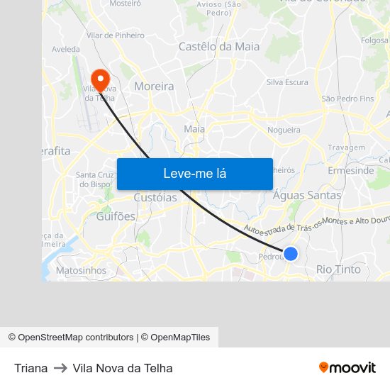 Triana to Vila Nova da Telha map