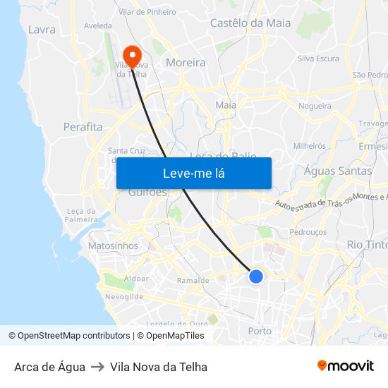Arca de Água to Vila Nova da Telha map