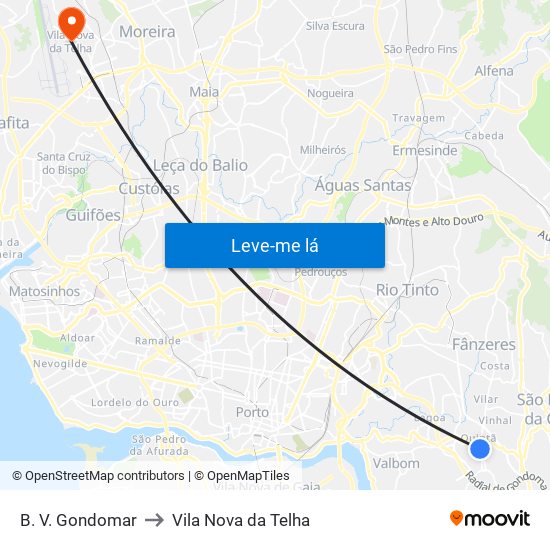 B. V. Gondomar to Vila Nova da Telha map