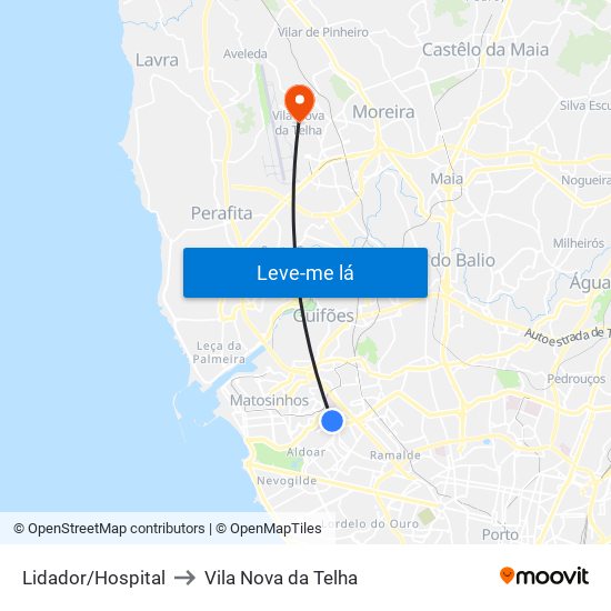 Lidador/Hospital to Vila Nova da Telha map