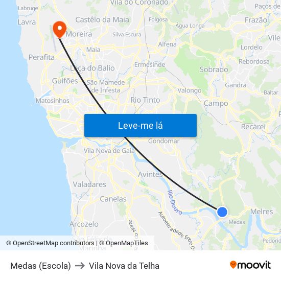 Medas (Escola) to Vila Nova da Telha map