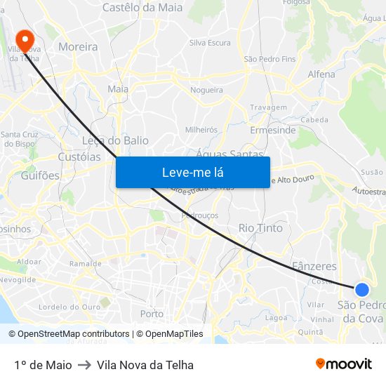 1º de Maio to Vila Nova da Telha map