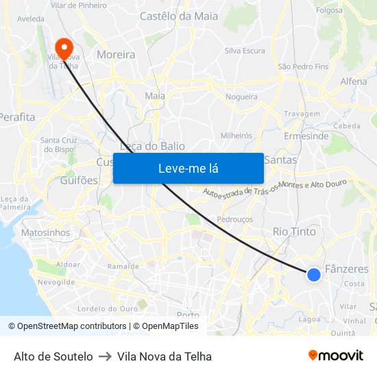 Alto de Soutelo to Vila Nova da Telha map