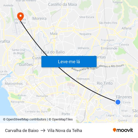 Carvalha de Baixo to Vila Nova da Telha map