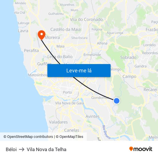 Béloi to Vila Nova da Telha map
