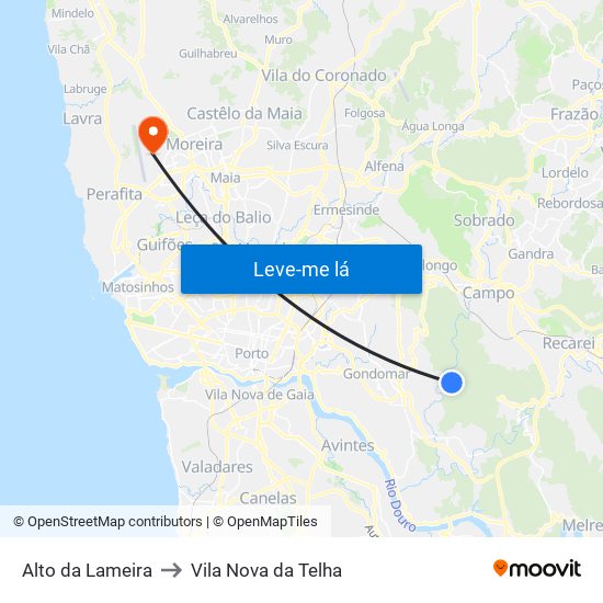 Alto da Lameira to Vila Nova da Telha map