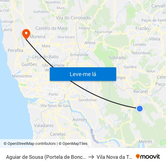 Aguiar de Sousa (Portela de Boncinhos) to Vila Nova da Telha map