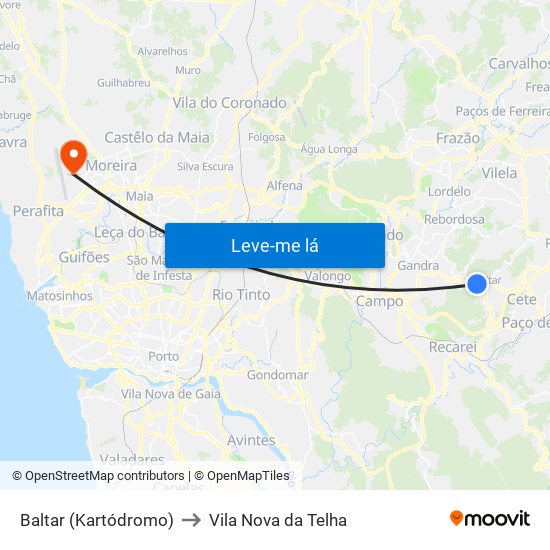 Baltar (Kartódromo) to Vila Nova da Telha map