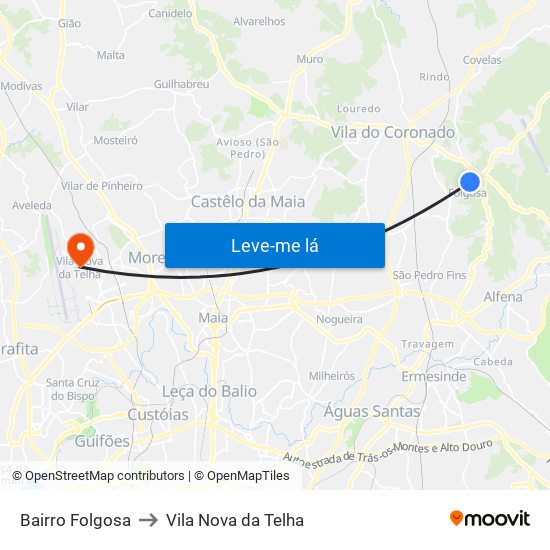 Bairro Folgosa to Vila Nova da Telha map