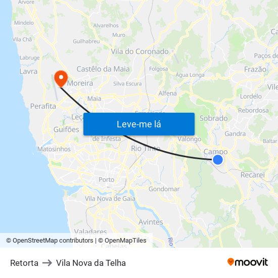 Retorta to Vila Nova da Telha map