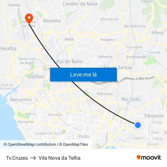 Tv.Cruzes to Vila Nova da Telha map