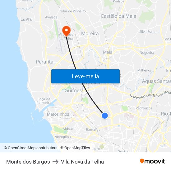 Monte dos Burgos to Vila Nova da Telha map