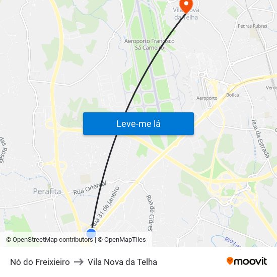 Nó do Freixieiro to Vila Nova da Telha map
