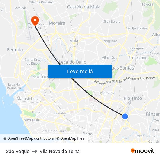 São Roque to Vila Nova da Telha map