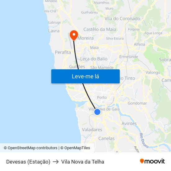 Devesas (Estação) to Vila Nova da Telha map