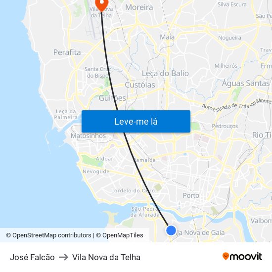 José Falcão to Vila Nova da Telha map