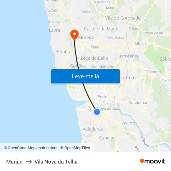 Mariani to Vila Nova da Telha map