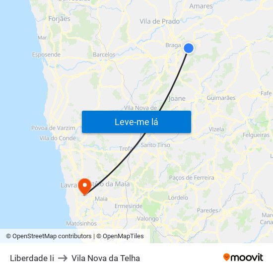 Liberdade Ii to Vila Nova da Telha map