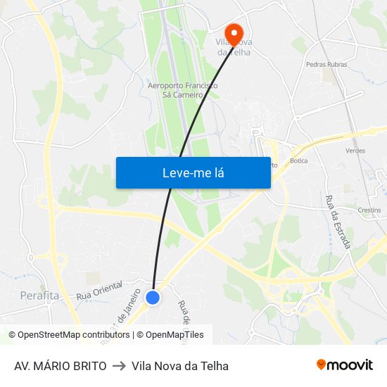 AV. MÁRIO BRITO to Vila Nova da Telha map