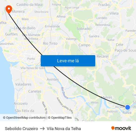 Sebolido Cruzeiro to Vila Nova da Telha map