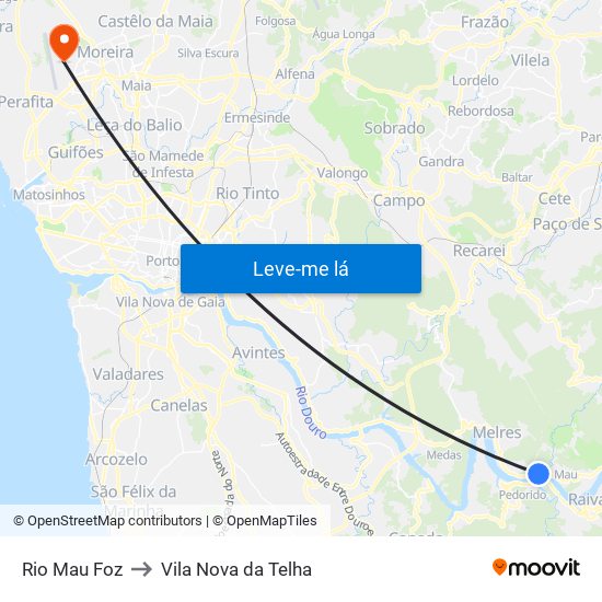 Rio Mau Foz to Vila Nova da Telha map