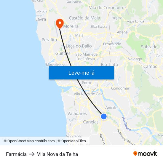 Farmácia to Vila Nova da Telha map