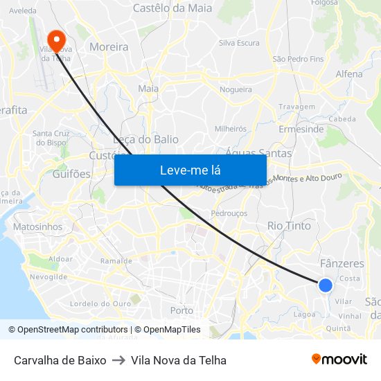 Carvalha de Baixo to Vila Nova da Telha map