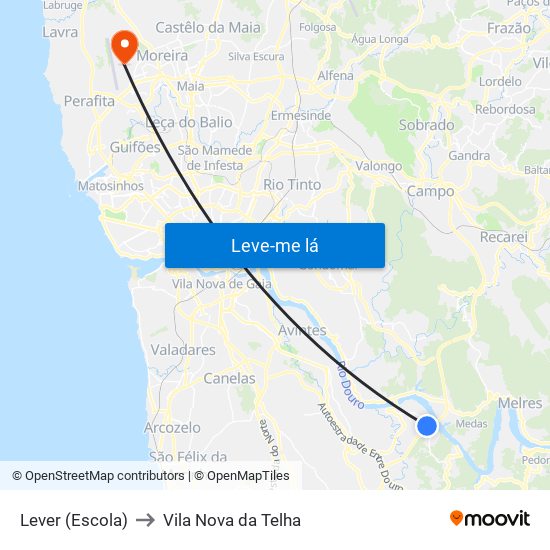 Lever (Escola) to Vila Nova da Telha map