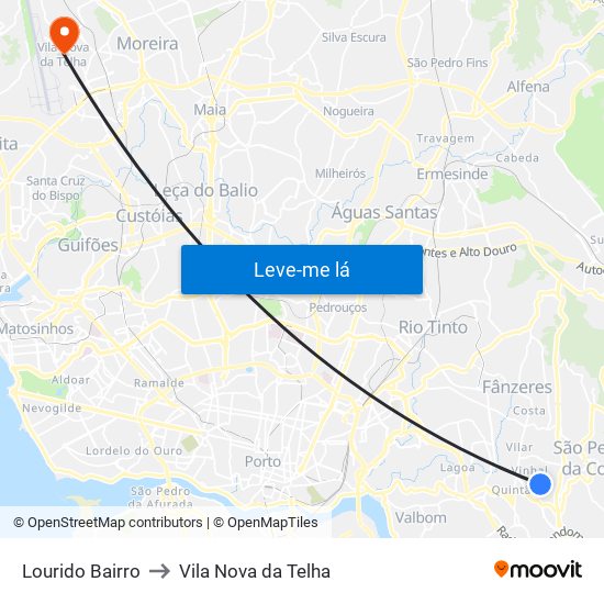 Lourido Bairro to Vila Nova da Telha map