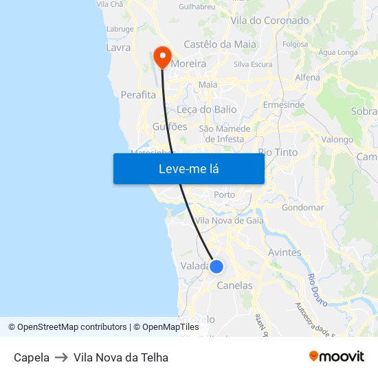 Capela to Vila Nova da Telha map
