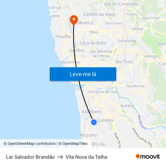 Lar Salvador Brandão to Vila Nova da Telha map