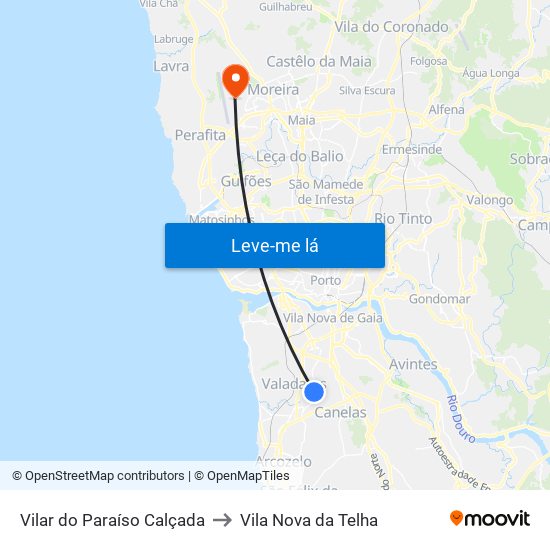 Vilar do Paraíso Calçada to Vila Nova da Telha map