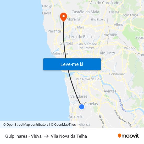 Gulpilhares - Viúva to Vila Nova da Telha map