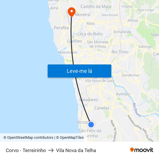 Corvo - Terreirinho to Vila Nova da Telha map