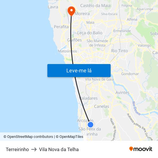 Terreirinho to Vila Nova da Telha map