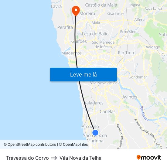 Travessa do Corvo to Vila Nova da Telha map