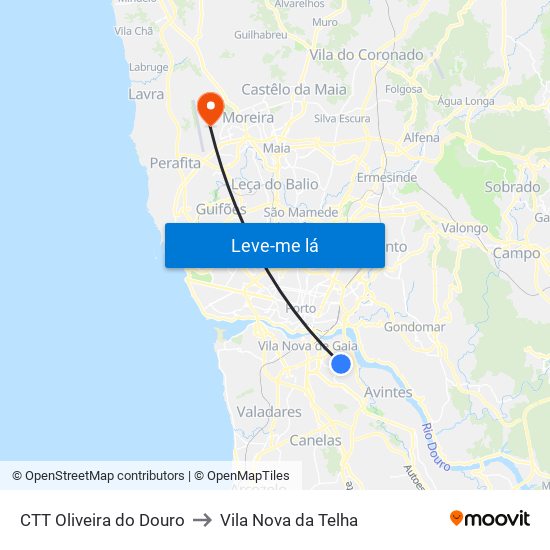 CTT Oliveira do Douro to Vila Nova da Telha map