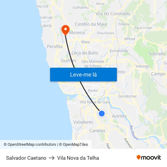 Salvador Caetano to Vila Nova da Telha map