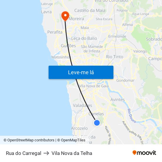Rua do Carregal to Vila Nova da Telha map