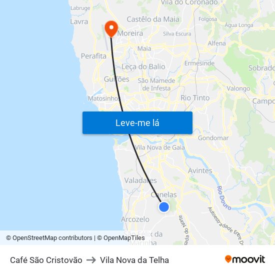 Café São Cristovão to Vila Nova da Telha map