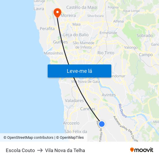Escola Couto to Vila Nova da Telha map