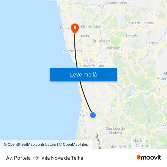 Av. Portela to Vila Nova da Telha map