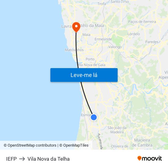 IEFP to Vila Nova da Telha map