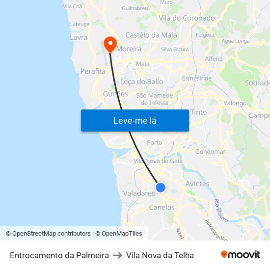 Entrocamento da Palmeira to Vila Nova da Telha map