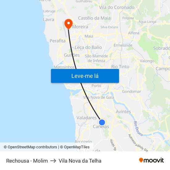 Rechousa - Molim to Vila Nova da Telha map