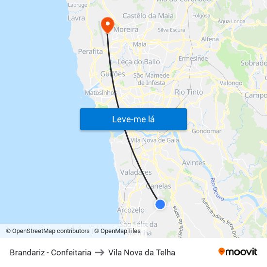 Brandariz - Confeitaria to Vila Nova da Telha map