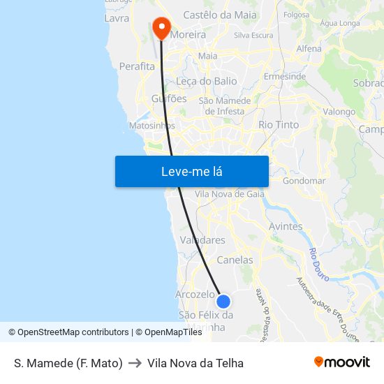 S. Mamede (F. Mato) to Vila Nova da Telha map