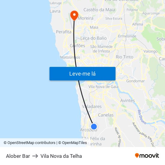 Alober Bar to Vila Nova da Telha map