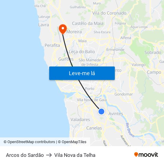 Arcos do Sardão to Vila Nova da Telha map